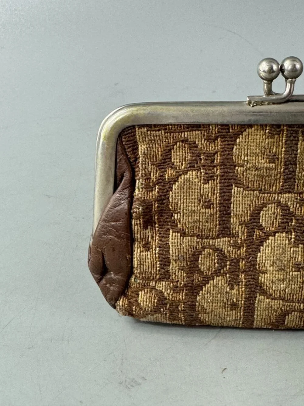 Vintage Christian Dior 1970 - 1980 Trotter Monogram Kiss-Lock Coin Purse - Brown